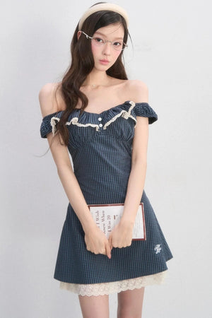Lace Plaid A-Line Dress