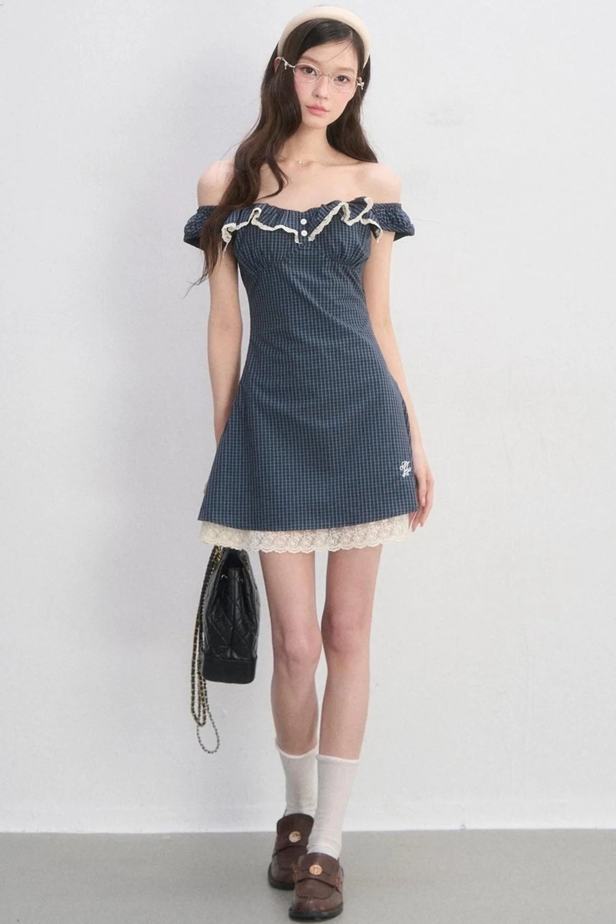 Lace Plaid A-Line Dress