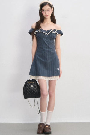 Lace Plaid A-Line Dress