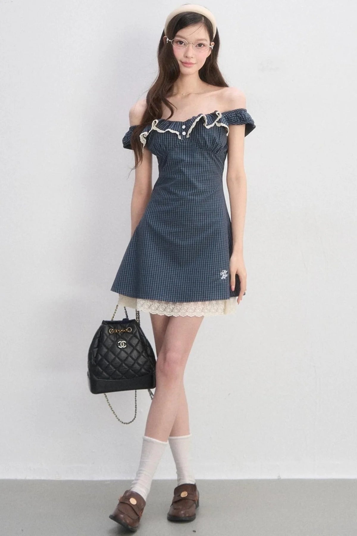 Lace Plaid A-Line Dress
