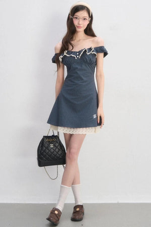 Lace Plaid A-Line Dress
