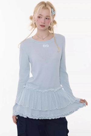 Lace Pleated Polka Dot Top