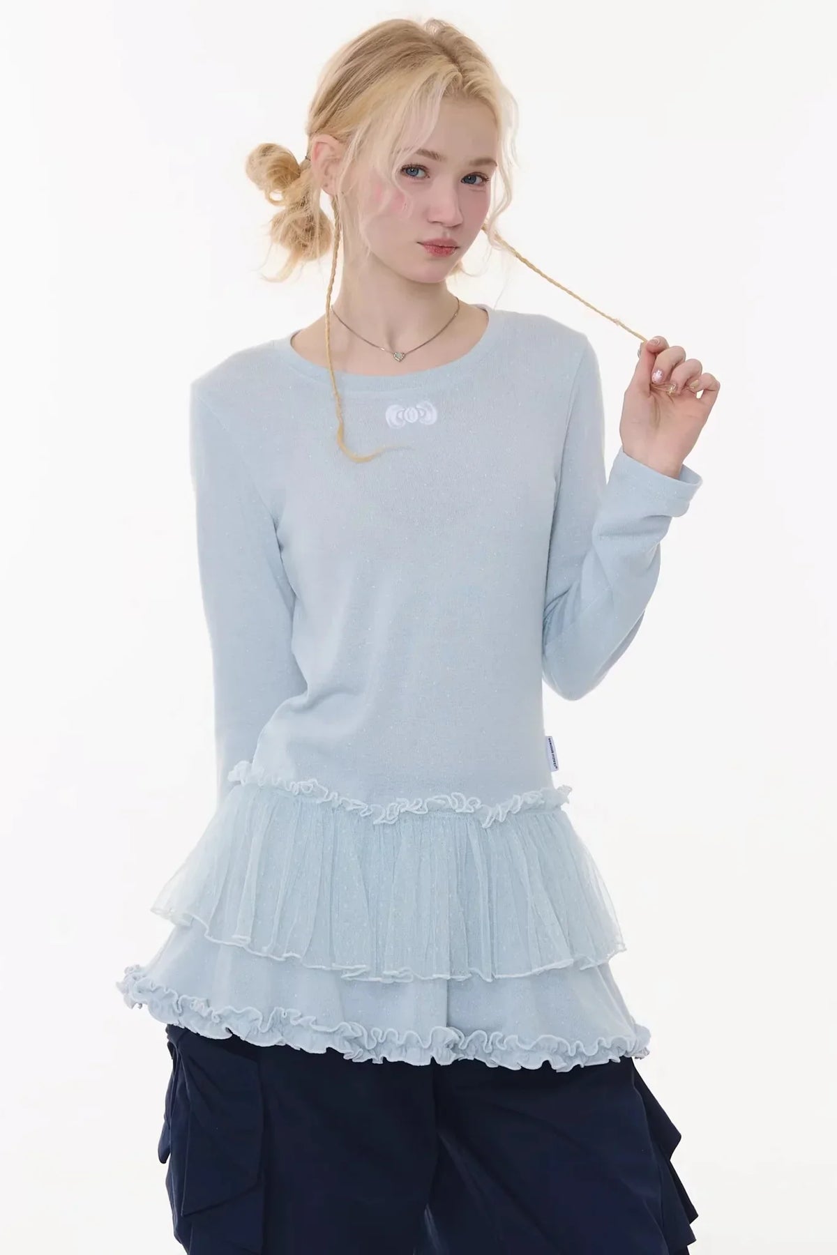 Lace Pleated Polka Dot Top