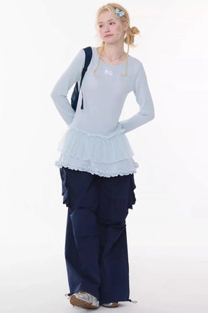 Lace Pleated Polka Dot Top