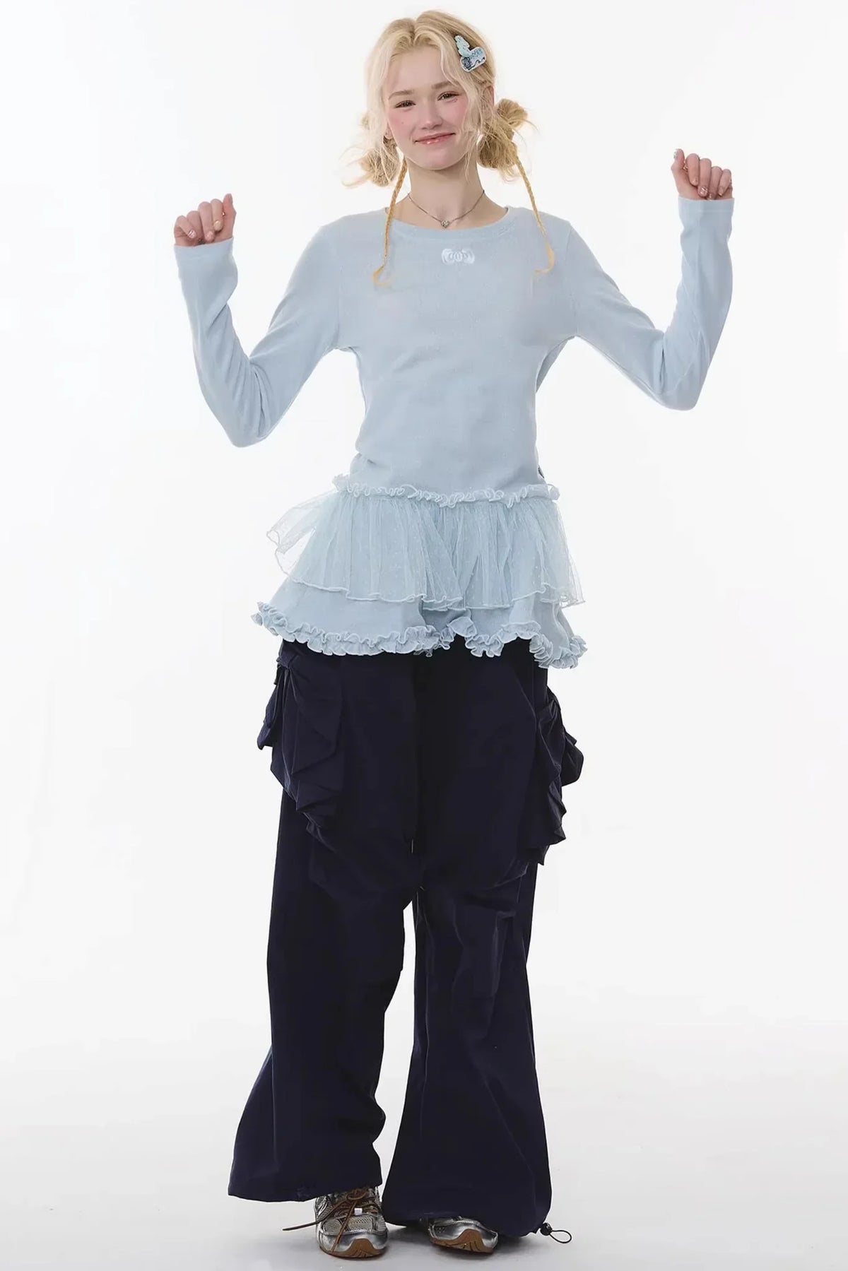 Lace Pleated Polka Dot Top