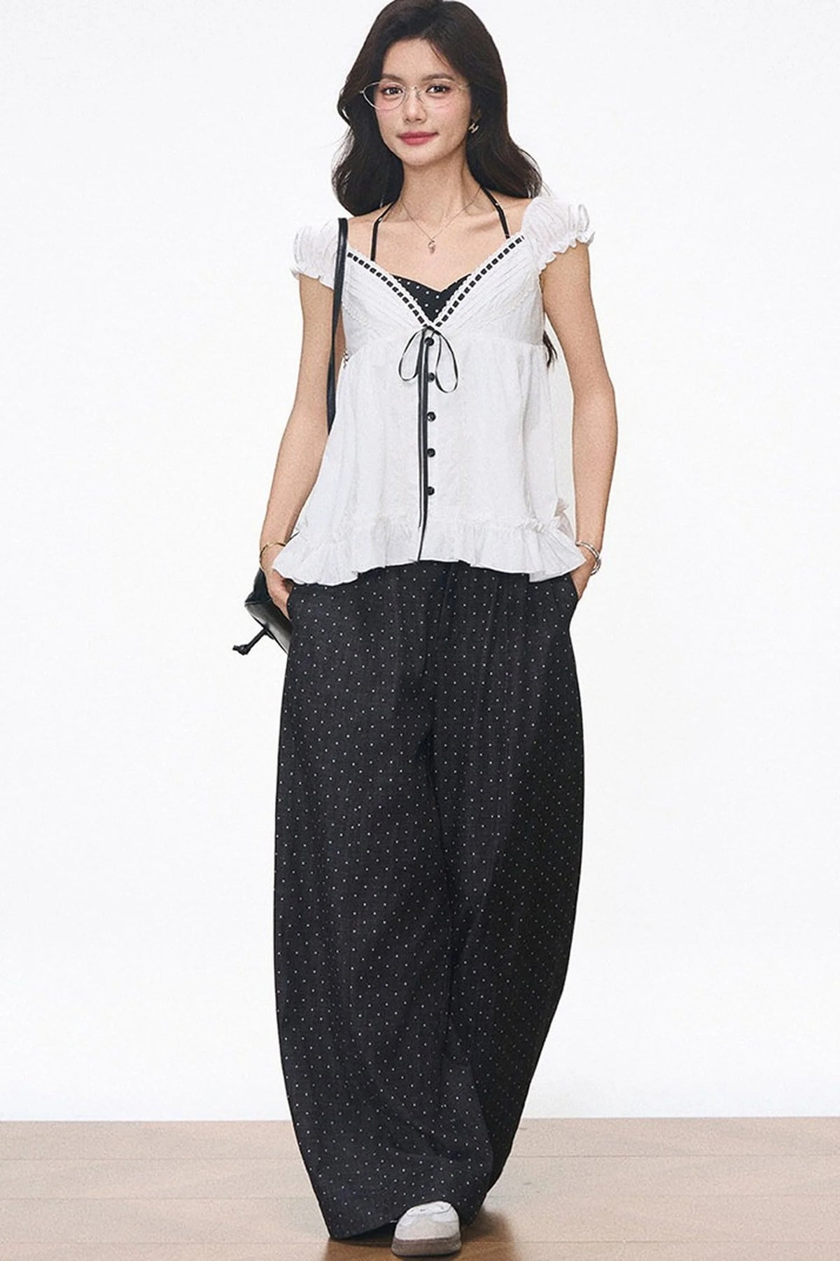 Lace Puff Sleeve Blouse Set-Up