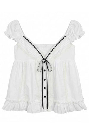 Lace Puff Sleeve Blouse Set-Up