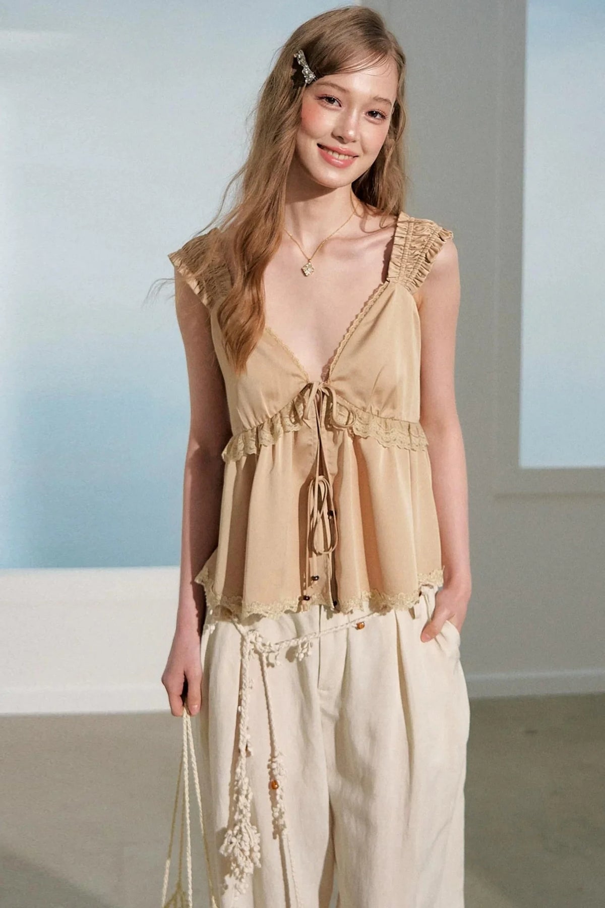 Lace Ruffle Babydoll Top