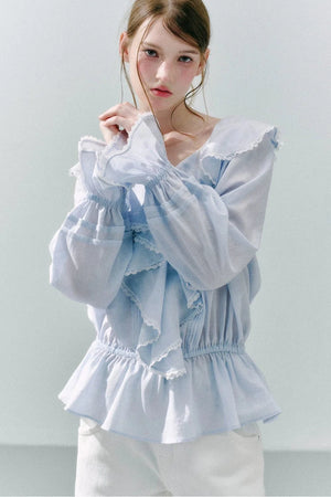 Lace Ruffle Linen Top