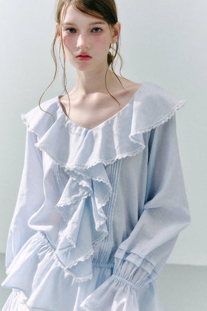 Lace Ruffle Linen Top