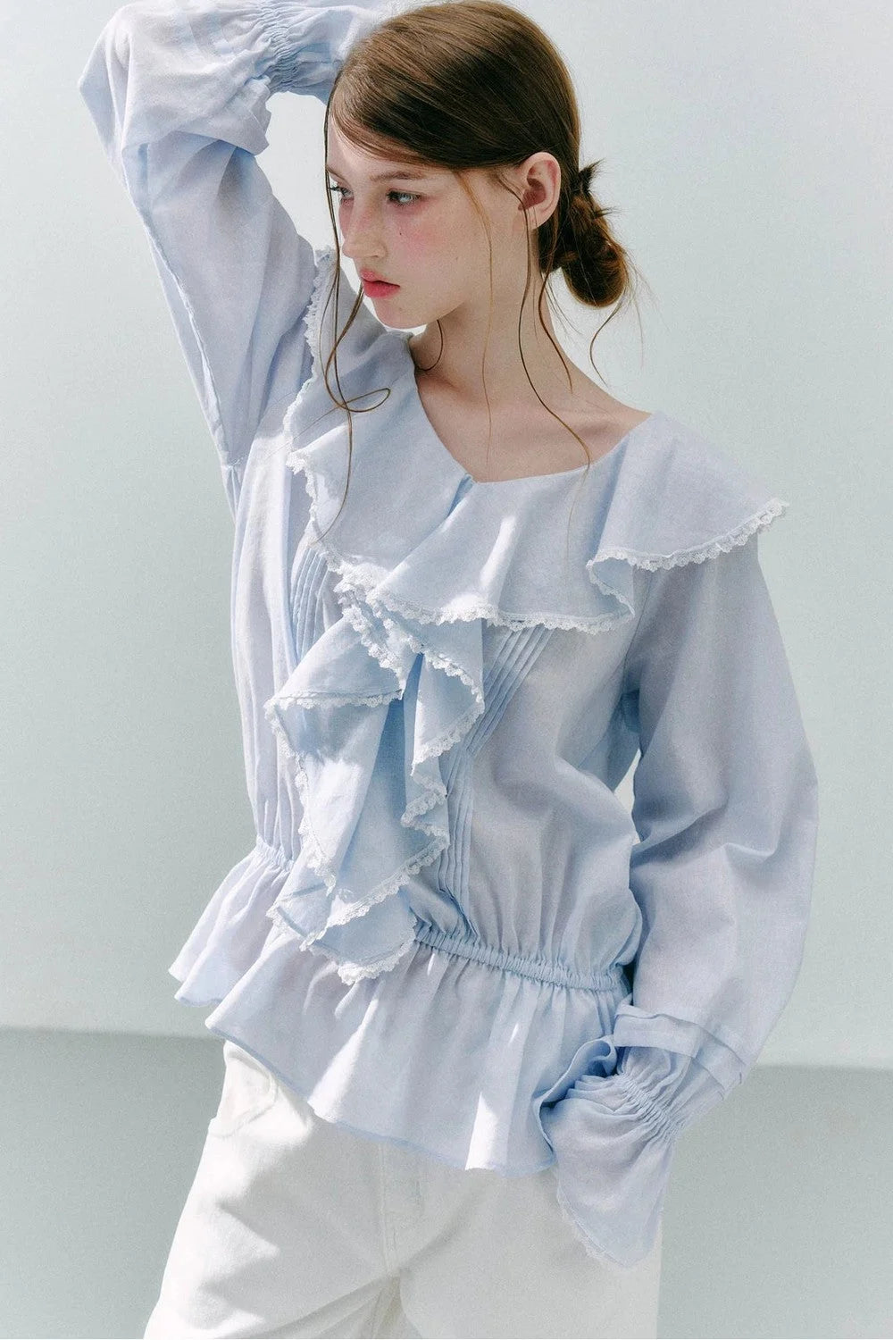 Lace Ruffle Linen Top