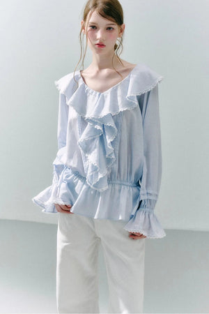 Lace Ruffle Linen Top