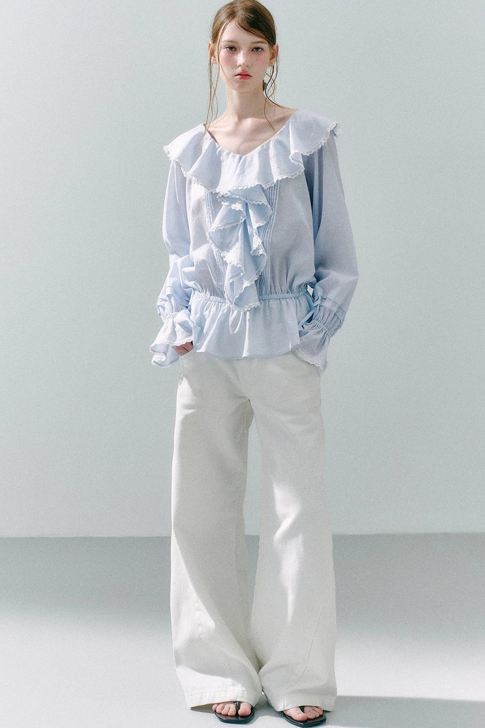 Lace Ruffle Linen Top
