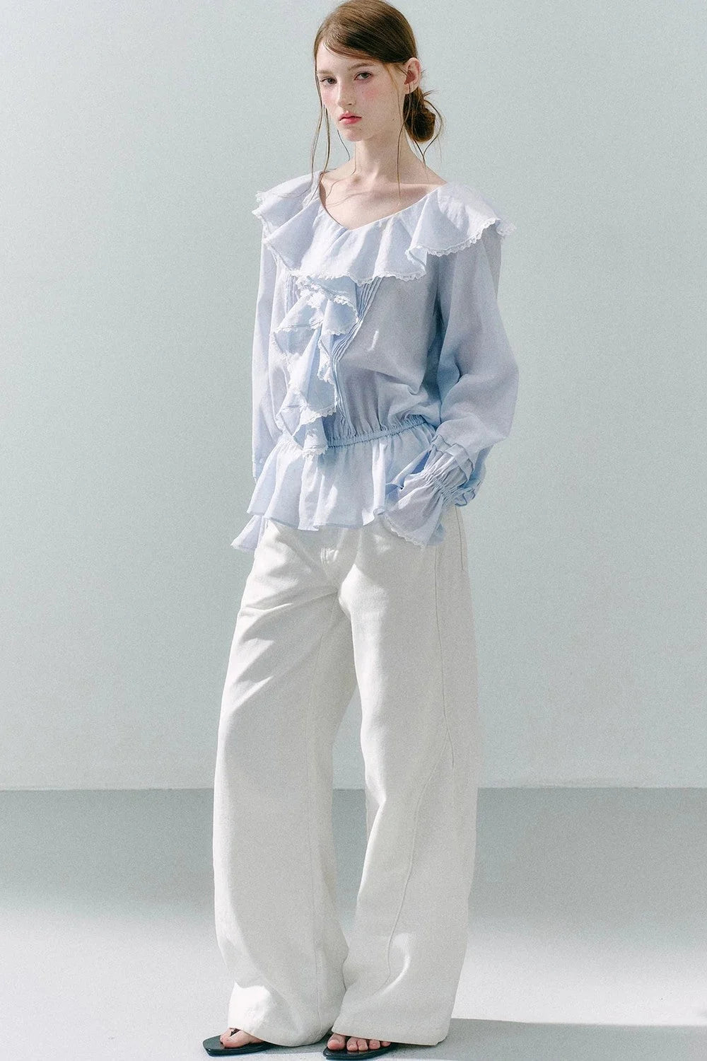 Lace Ruffle Linen Top