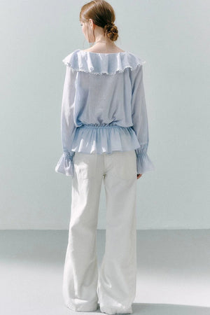 Lace Ruffle Linen Top