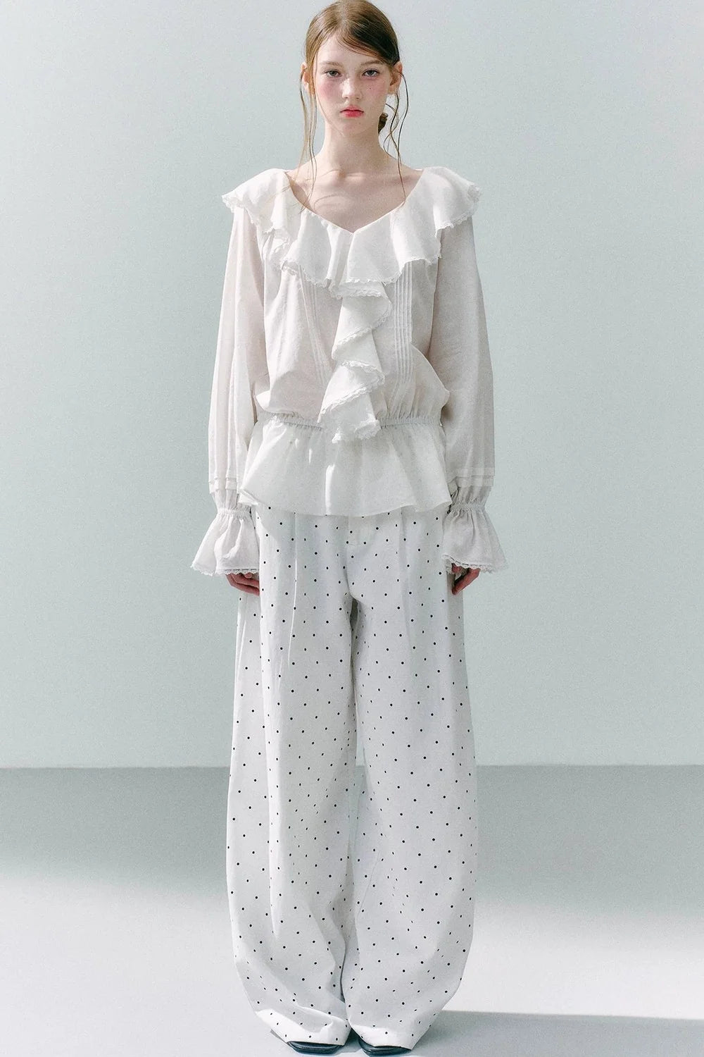 Lace Ruffle Linen Top