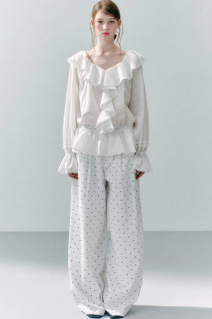 Lace Ruffle Linen Top