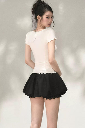 Lace Ruffle Short Sleeve Top