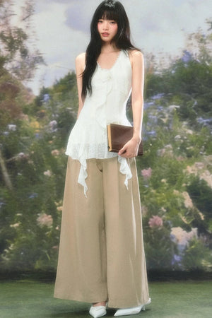 Lace Ruffle Summer Sleeveless Top Set-Up