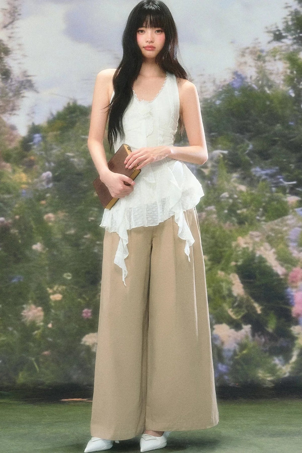 Lace Ruffle Summer Sleeveless Top Set-Up