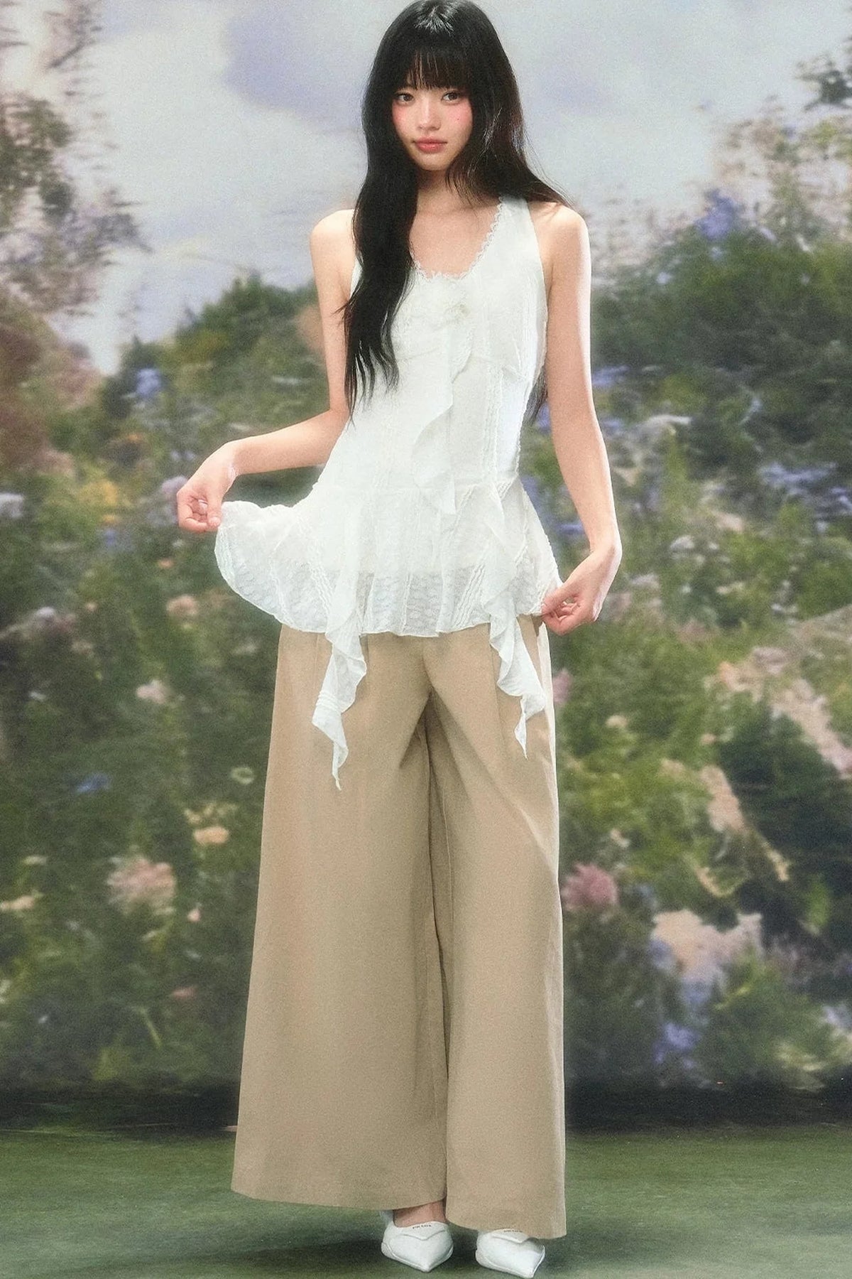 Lace Ruffle Summer Sleeveless Top Set-Up