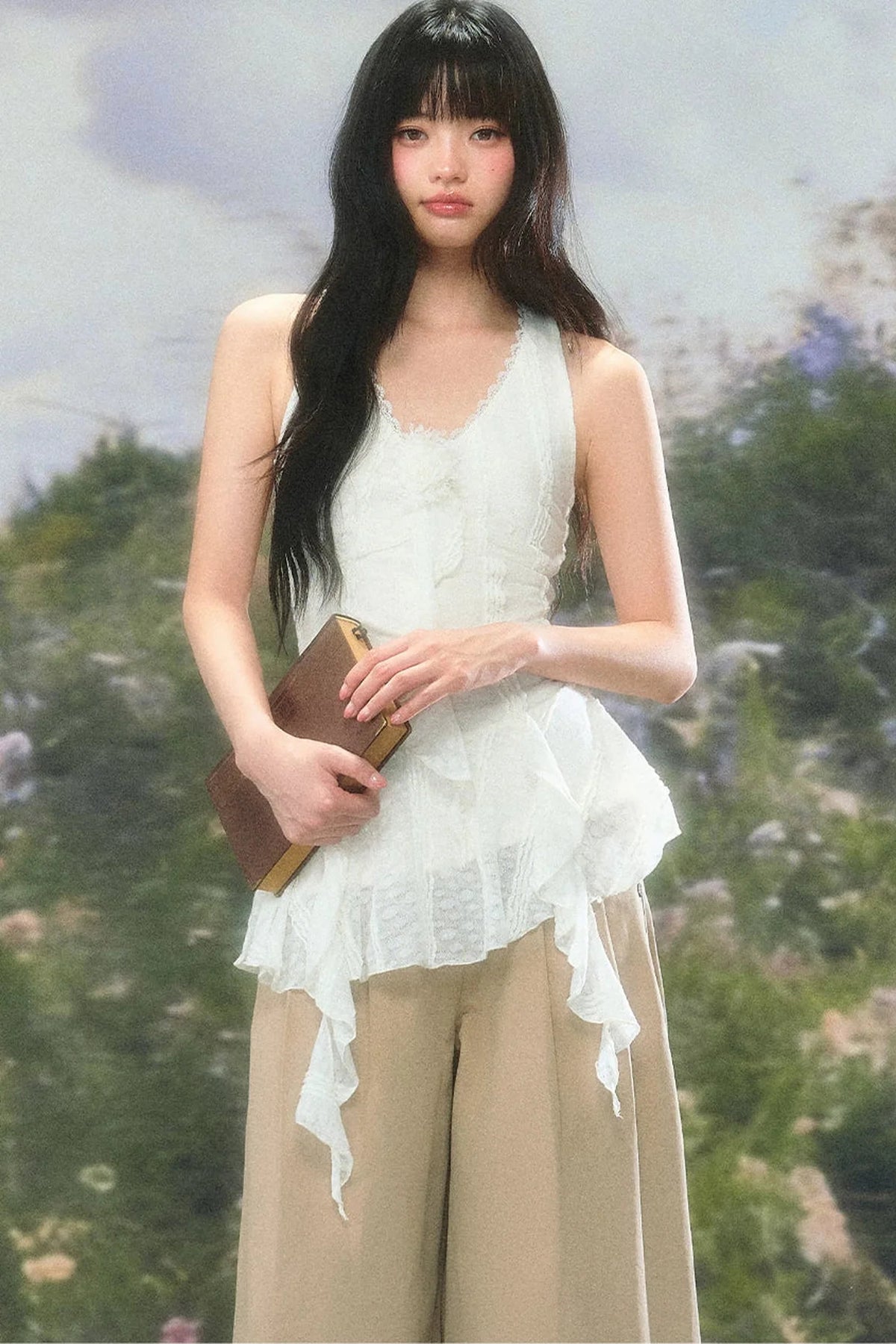 Lace Ruffle Summer Sleeveless Top Set-Up