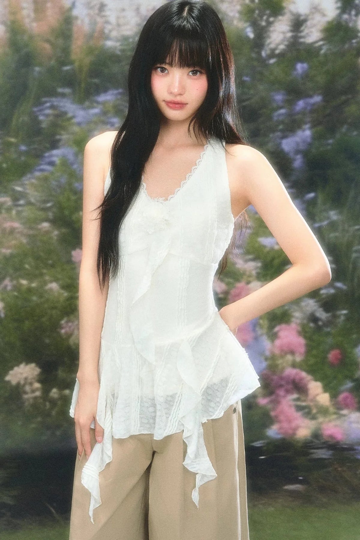 Lace Ruffle Summer Sleeveless Top Set-Up