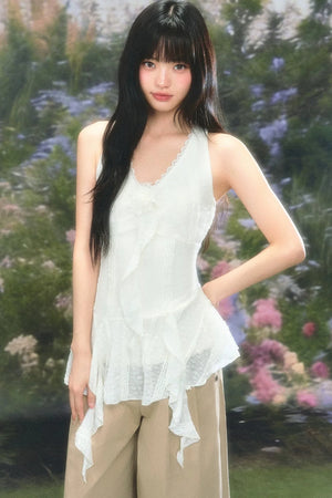 Lace Ruffle Summer Sleeveless Top Set-Up
