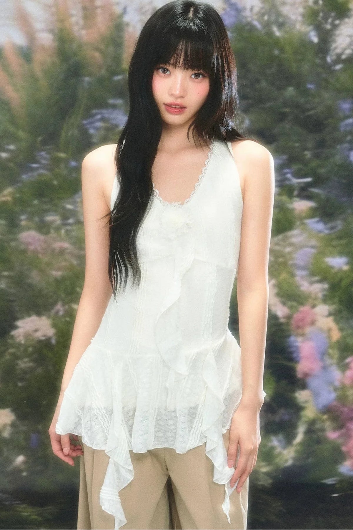 Lace Ruffle Summer Sleeveless Top Set-Up