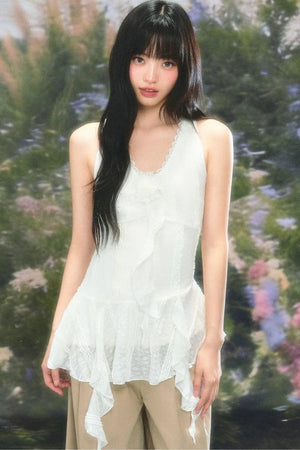 Lace Ruffle Summer Sleeveless Top Set-Up