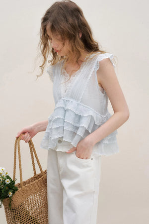 Lace Ruffle Top With White Cami Set-Up