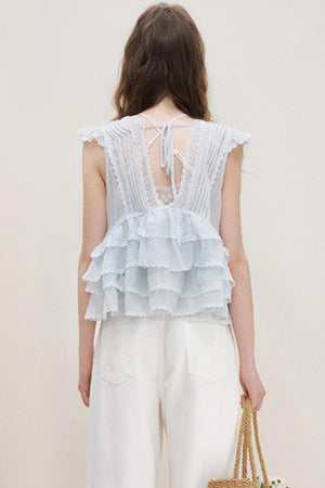 Lace Ruffle Top With White Cami Set-Up