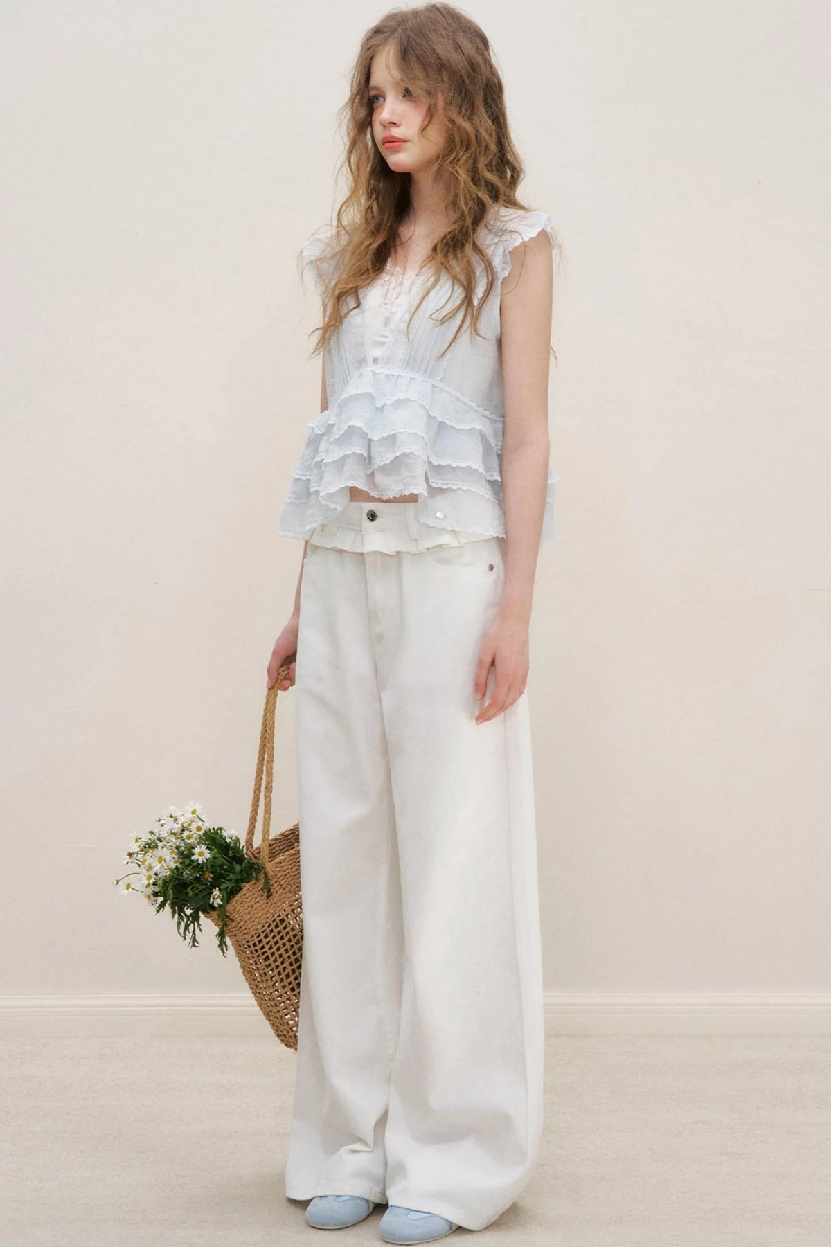 Lace Ruffle Top With White Cami Set-Up