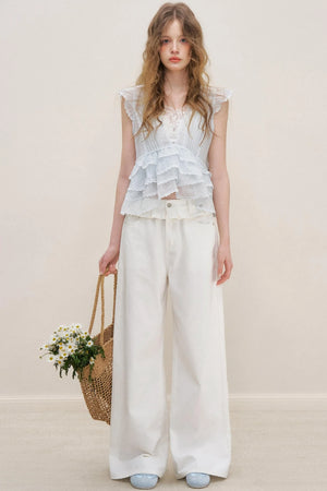 Lace Ruffle Top With White Cami Set-Up