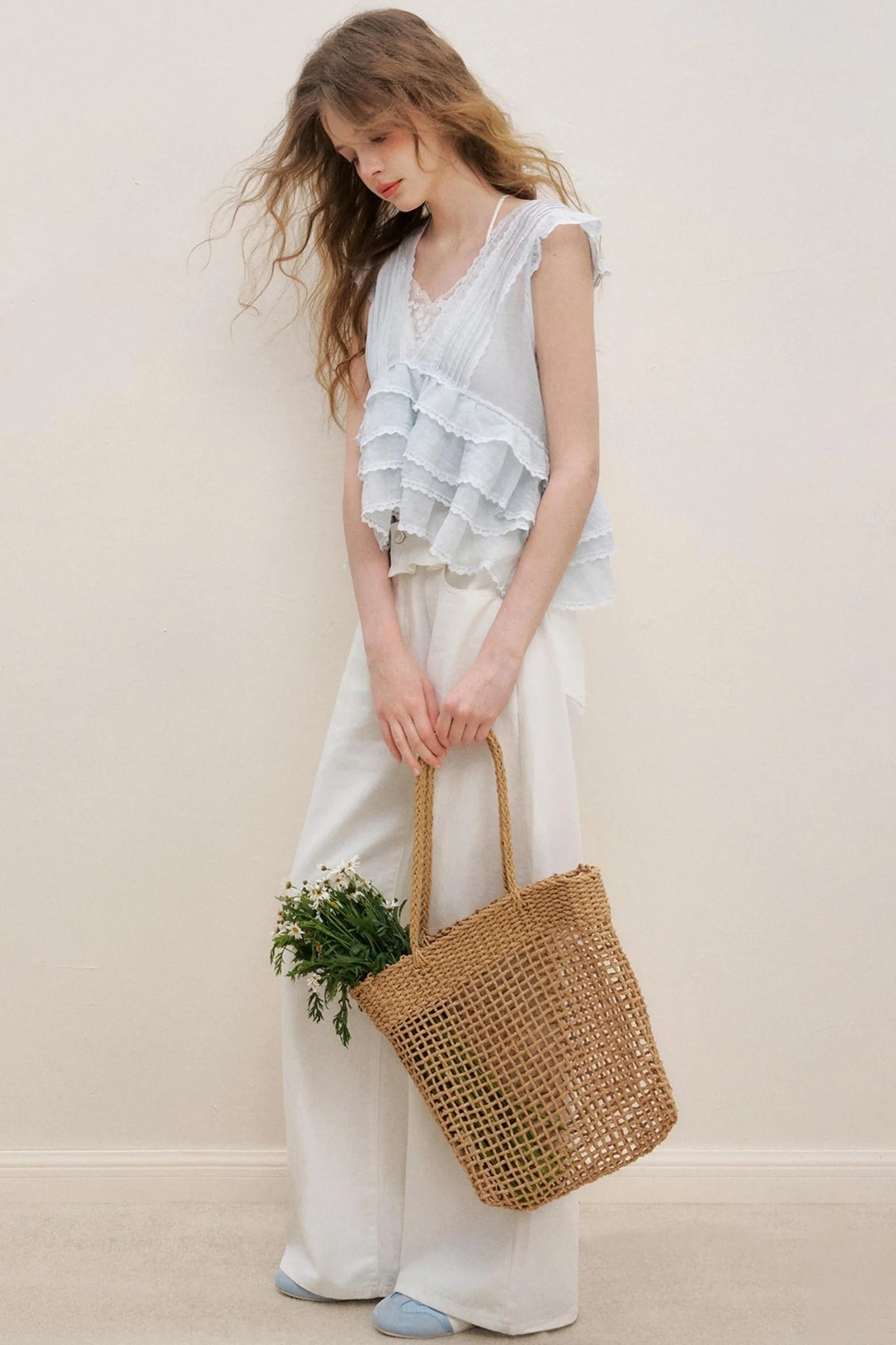 Lace Ruffle Top With White Cami Set-Up
