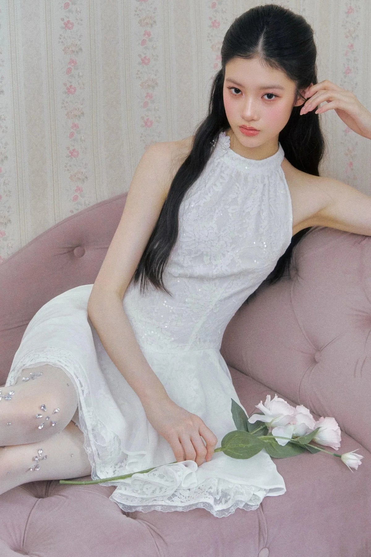 Lace Sequin Floral Dress