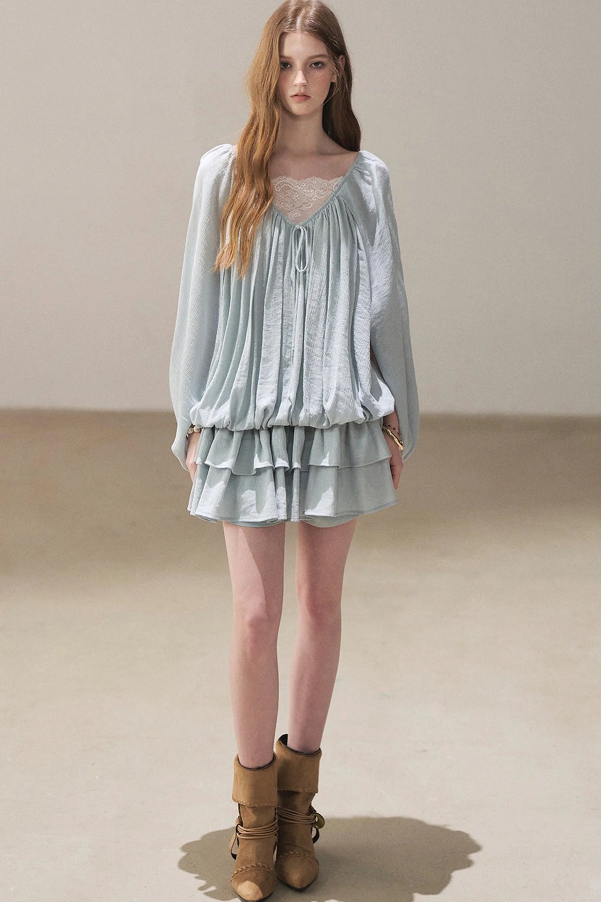 Lace Shawl Tiered Dress and Leggings Set-Up