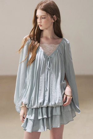 Lace Shawl Tiered Dress and Leggings Set-Up