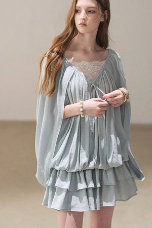 Lace Shawl Tiered Dress and Leggings Set-Up