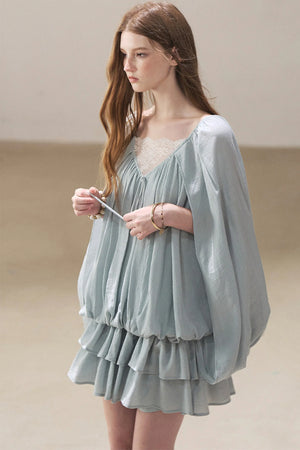 Lace Shawl Tiered Dress and Leggings Set-Up