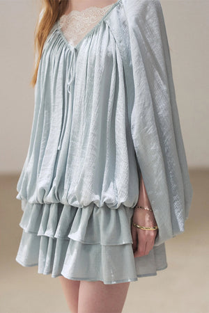 Lace Shawl Tiered Dress and Leggings Set-Up