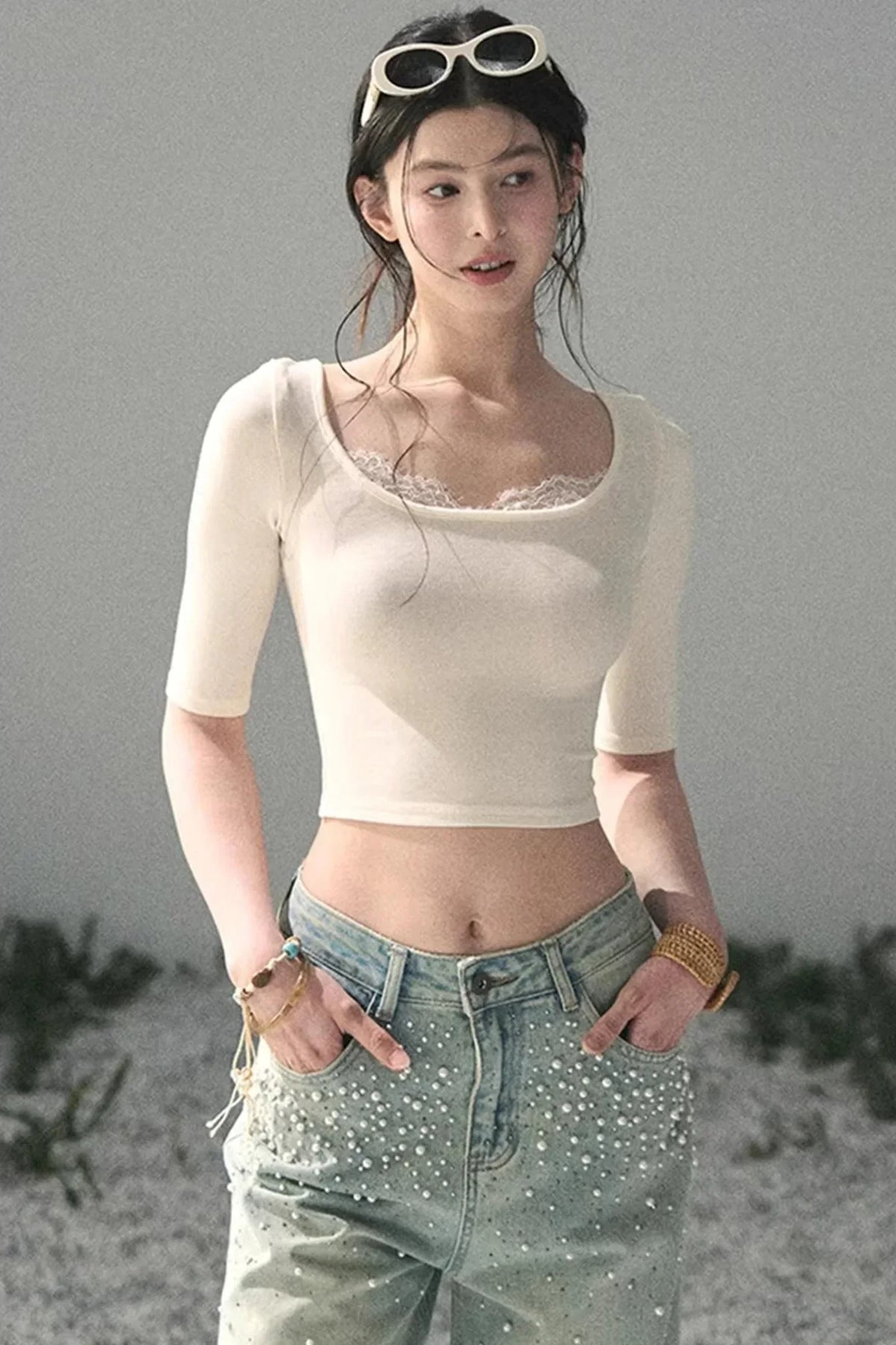 Lace Slim-Fit Cropped Top