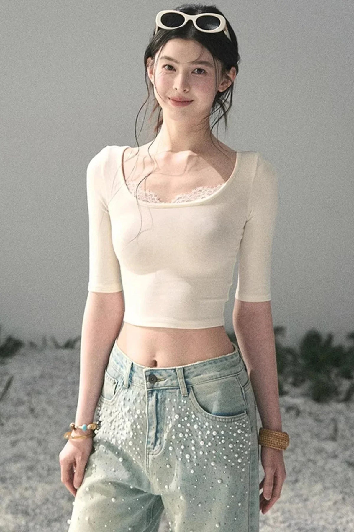 Lace Slim-Fit Cropped Top