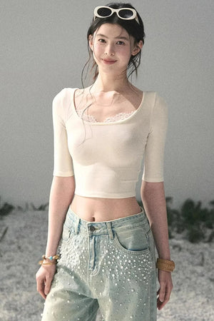 Lace Slim-Fit Cropped Top