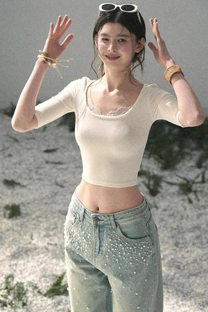 Lace Slim-Fit Cropped Top