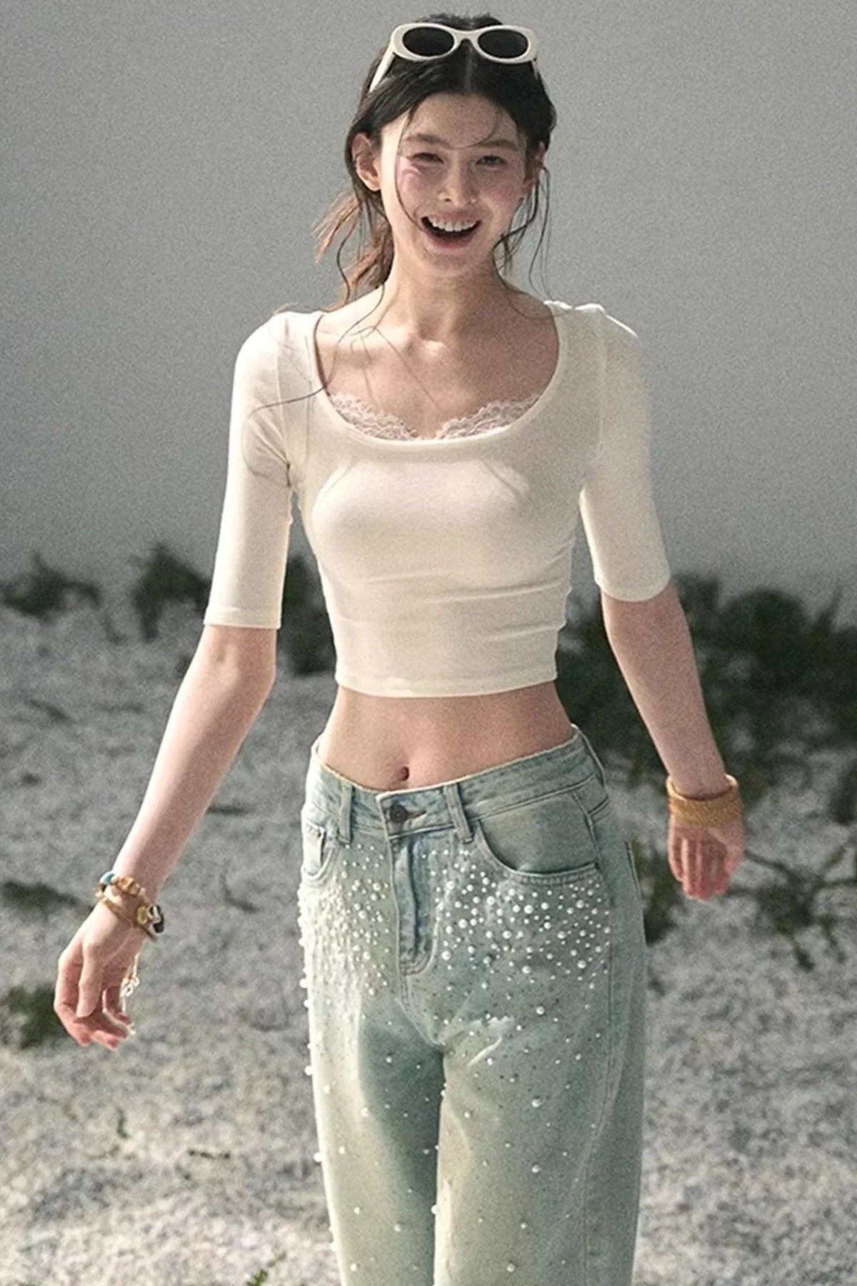 Lace Slim-Fit Cropped Top