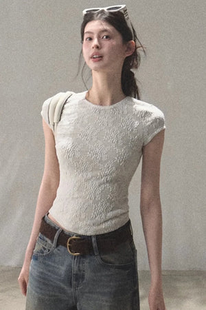 Lace Splice Short Sleeve Top