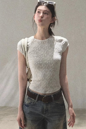 Lace Splice Short Sleeve Top