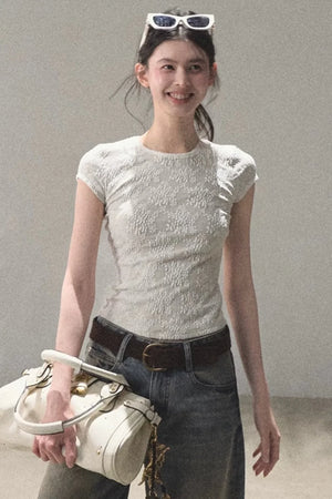 Lace Splice Short Sleeve Top