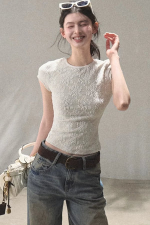 Lace Splice Short Sleeve Top